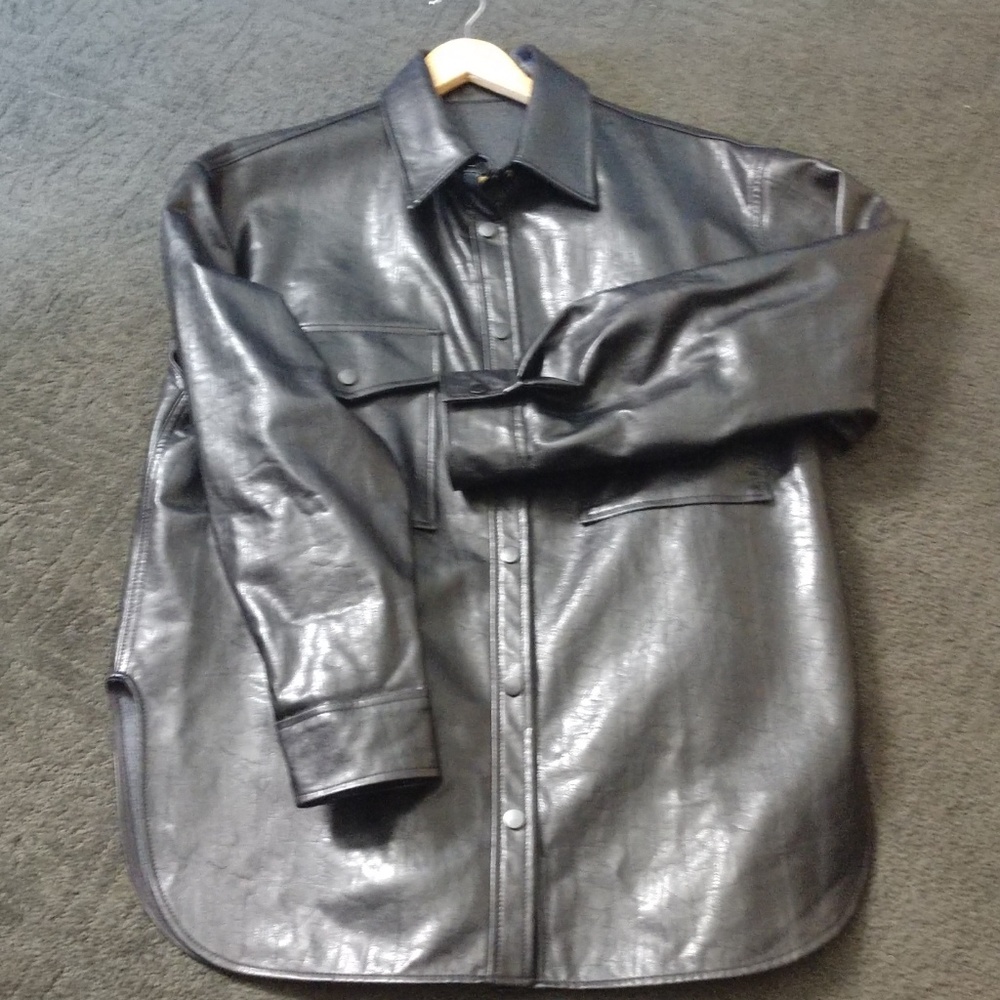 Black faux leather shirt